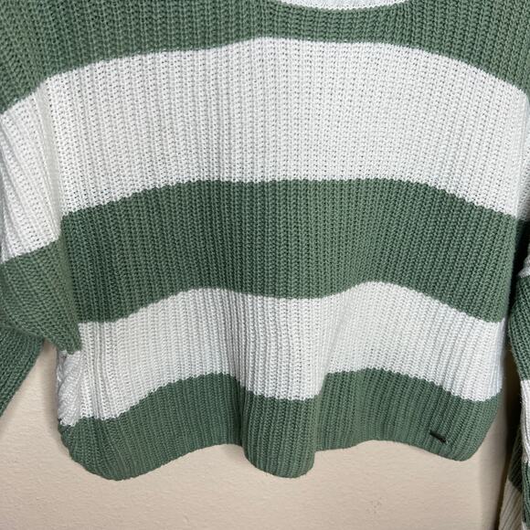 Hollister White Green Stripe Cropped Sweater Large - Picture 3 of 7